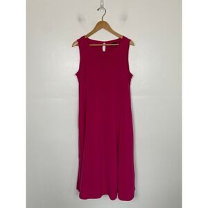 Susan Graver Soft Liquid Knit Maxi Dress Size XL Pink Slinky Pockets Sleeveless